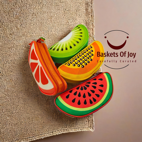 Fruit shaped pencil pouch for fruit theme birthday return gift (pack of 4)