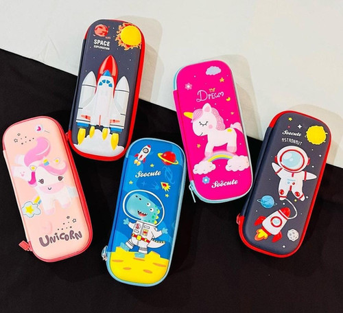 3d Hard embossed EVA pouch for girls and boys space, unicorn and dino