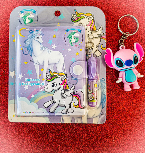 Budget return gift - combo of unicorn mini diary pen with keychain combo