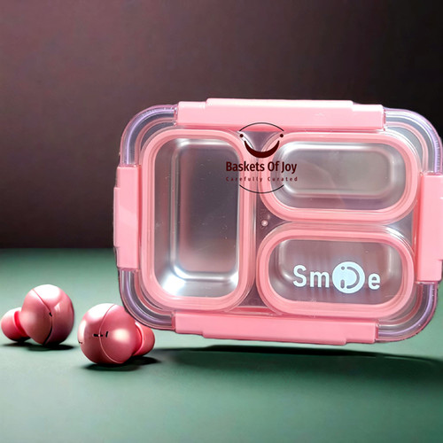 Three section smile lunch box premium quality leak proof for kids and adults