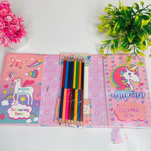 Cartoon Colouring Book with 8 Double Side Colour Pencils birthday return gift