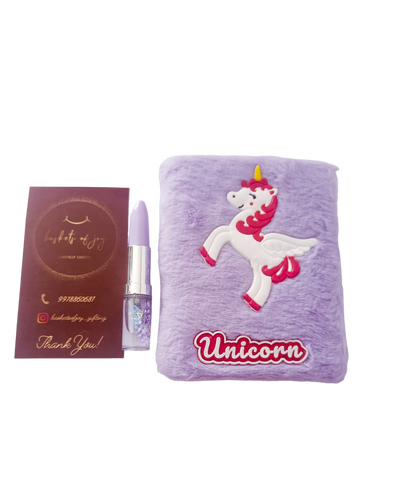 Unicorn fur a5 size notebook with lipstick gel pen combo for kids