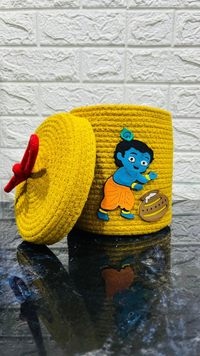 Krishna theme jute basket 7 inches