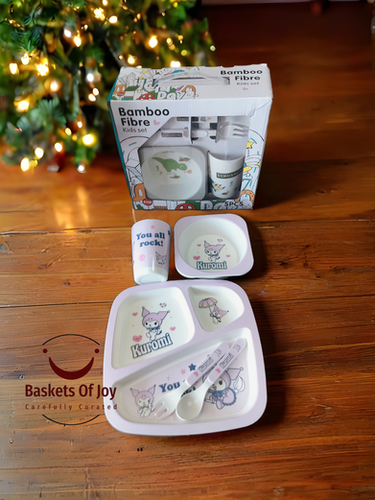 5 piece bamboo plate set for kids birthday gift